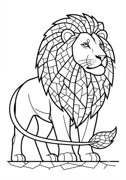 Voir le coloriage Lion majestueux à la crinière composée de multiples carreaux