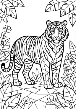 Voir le coloriage Tigre majestueux dans la jungle aux détails de carrelage