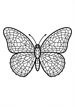 Voir le coloriage Papillon monarque aux ailes déployées en tesselles colorées