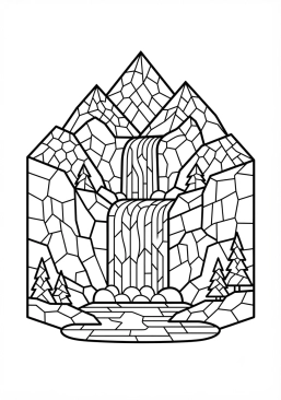 Voir le coloriage Cascade de montagne s'écoulant entre des rochers de faïence