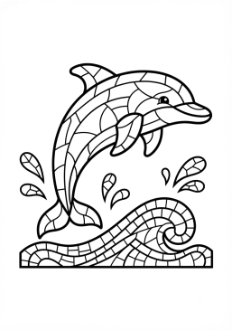 Voir le coloriage Dauphin joueur sautant hors de l'eau en faïence bleue