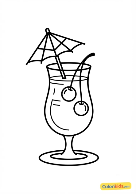 Coloriage à imprimer : cocktail avec un parasol et des cerises fluo