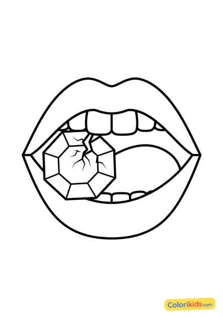 Coloriage à imprimer : bouche croquant un bonbon acidulé style pop art