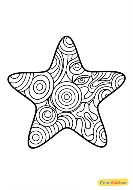 Coloriage à imprimer : Étoile de mer pop art aux couleurs psychédéliques