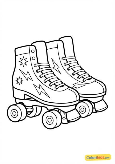 Coloriage à imprimer : patins à roulettes rétro des années 80 aux couleurs flash