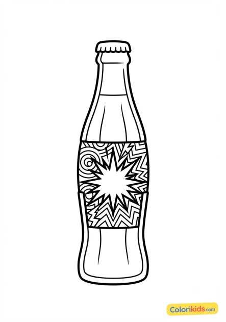 Coloriage à imprimer : bouteille de boisson gazeuse rétro au design explosif pop art