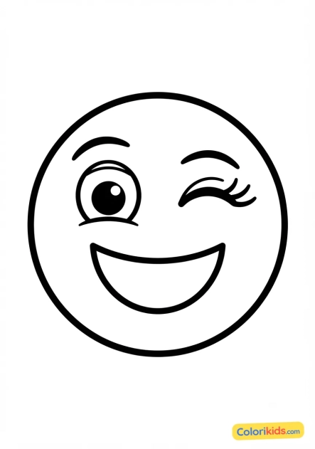 Coloriage à imprimer : souriant émoji clignant de l'oeil style pop art moderne