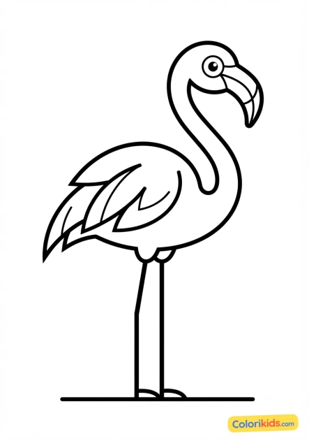 Coloriage à imprimer : flamant rose stylisé aux teintes rose fluo et contours épais