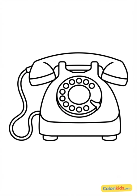 Ausmalbild zum Ausdrucken: vintage-Wählscheibentelefon mit vitaminreichen Pop-Farben