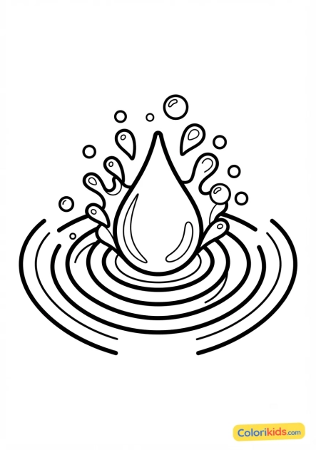 Coloriage à imprimer : goutte d'eau éclaboussant avec des ondes pop graphiques