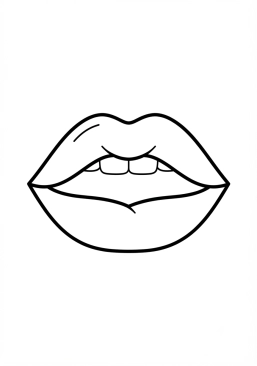 Voir le coloriage Bouche pulpeuse rouge vif aux contours noirs style pop art