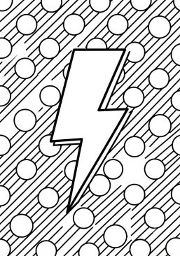 Voir le coloriage Éclair jaune vif sur fond de pois et de lignes contrastées