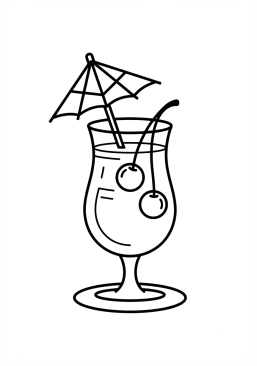Voir le coloriage Cocktail avec un parasol et des cerises fluo