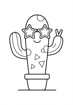Voir le coloriage Cactus cool portant des lunettes de soleil style pop