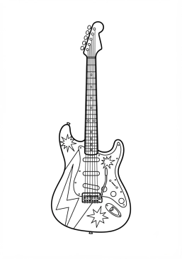 Voir le coloriage Guitare électrique rock aux teintes flashy et contrastes forts