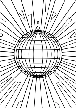 Voir le coloriage Boule à facettes disco étincelante sur fond de rayons pop