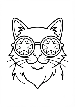 Voir le coloriage Portrait stylisé de chat aux lunettes de soleil pop et colorées
