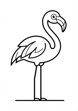 Voir le coloriage Flamant rose stylisé aux teintes rose fluo et contours épais