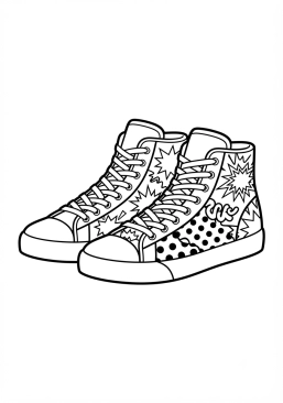 Voir le coloriage Baskets montantes branchées aux motifs audacieux pop art