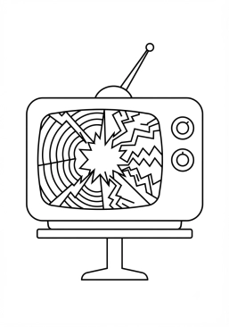 Voir le coloriage Téléviseur vintage pop art diffusant des ondes multicolores