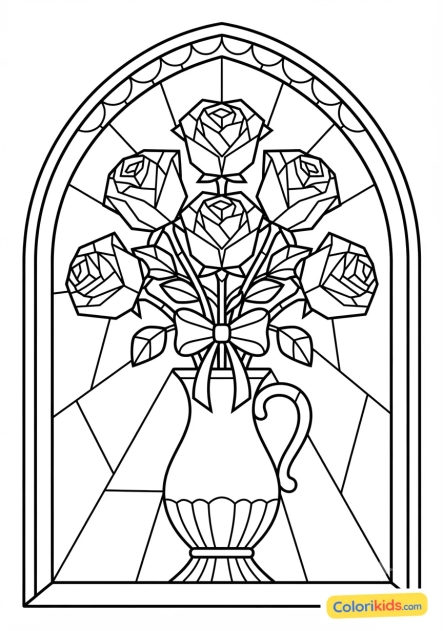 Coloriage à imprimer : bouquet de roses éternelles aux pétales de verre