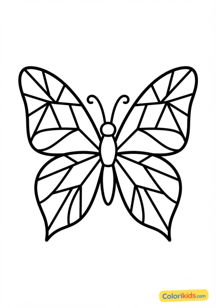 Printable coloring page: butterfly with colorful wings inspired by stained glass art