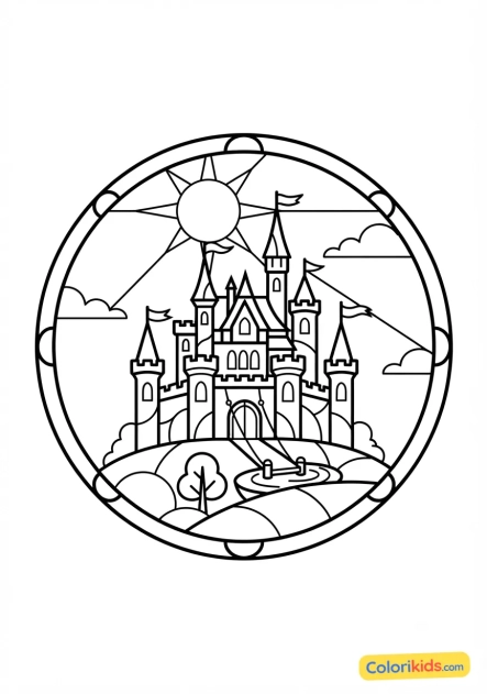 Coloriage à imprimer : château fort féerique illuminé par transparence