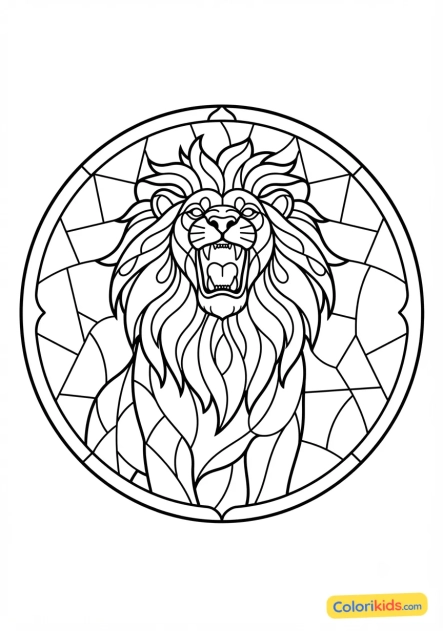 Coloriage à imprimer : lion majestueux rugissant aux contours de plomb