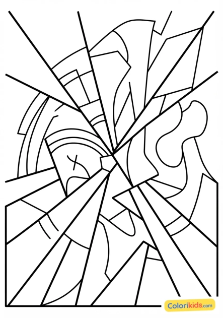 Coloriage à imprimer : vitraux modernes aux formes abstraites et vibrantes