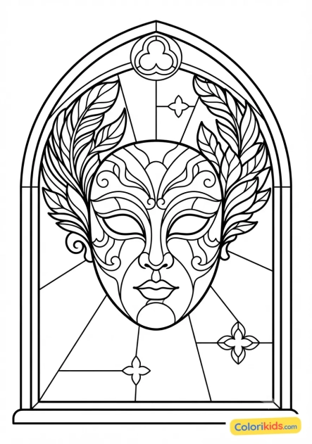 Coloriage à imprimer : masque vénitien mystérieux aux détails de plomb