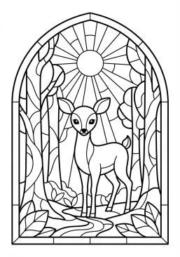 Voir le coloriage Biche délicate dans une forêt de rayons lumineux