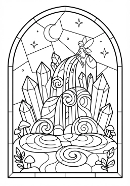 Voir le coloriage Cascade féerique coulant entre des cristaux de verre