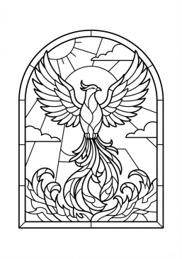 Voir le coloriage Phoenix flamboyant renaissant de ses cendres de verre