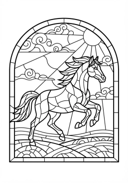 Voir le coloriage Cheval au galop formé de mosaïques lumineuses