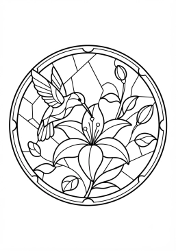 Voir le coloriage Colibri butinant une fleur de lys lumineuse