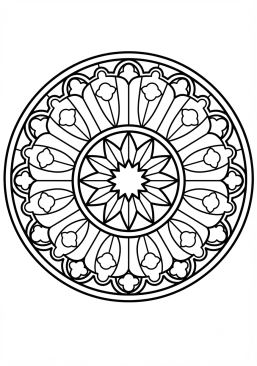 Voir le coloriage Magnifique rosace de cathédrale aux motifs géométriques