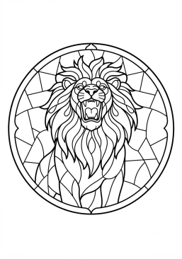 Voir le coloriage Lion majestueux rugissant aux contours de plomb