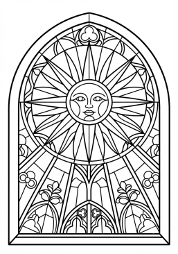 Voir le coloriage Soleil rayonnant aux influences cathédrale