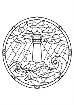 Voir le coloriage Phare marin dressé face à une tempête de verre