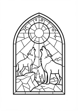 Voir le coloriage Loups dans la nuit hurlant sous une lune de verre