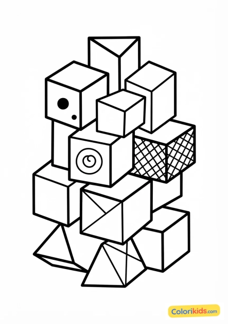 Coloriage à imprimer : prismes 3D