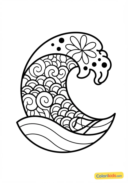 Coloriage à imprimer : vagues de style japonais