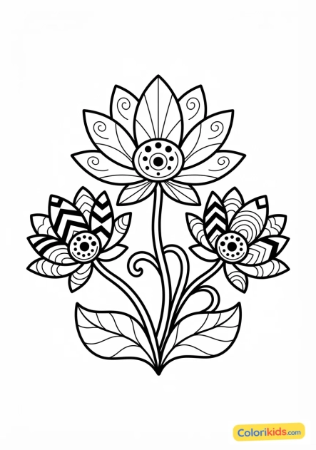 Coloriage à imprimer : fleurs de lotus stylisées