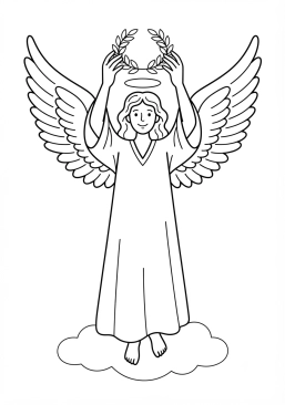 Voir le coloriage Ange de la paix posant délicatement une couronne de laurier