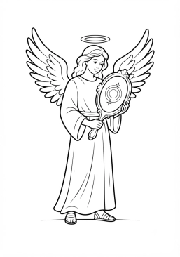 Voir le coloriage Ange céleste tenant un miroir reflétant la pureté de l'âme