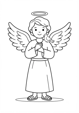 Voir le coloriage Ange céleste tenant une colombe de la paix sur son épaule