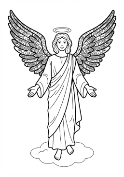 Voir le coloriage Ange majestueux aux ailes de dentelle fine et élégante