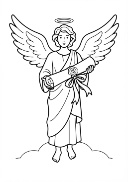 Voir le coloriage Ange messager tenant un parchemin scellé d'un ruban de soie
