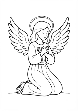 Voir le coloriage Ange serein les mains croisées sur la poitrine en prière