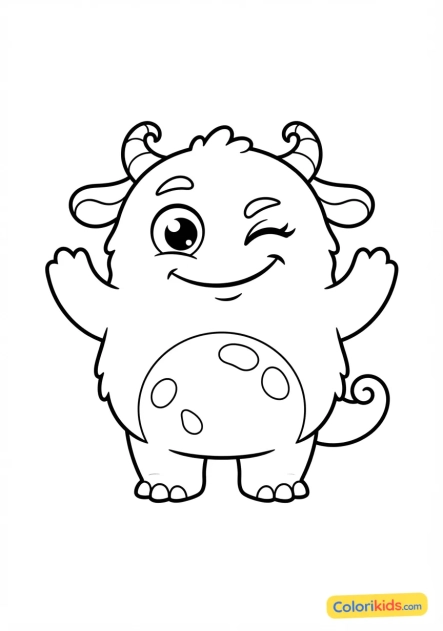 Coloriage à imprimer : petit monstre dodu qui fait un clin d'oeil malicieux